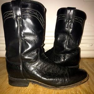 Justin Black Ostrich Roper Boots